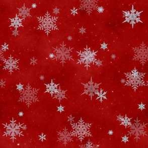 M // Glittery Snowflakes Design in crimson red & Silver