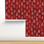 L // Glittery Christmas Tree Design crimson red & Silver