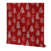 L // Glittery Christmas Tree Design crimson red & Silver