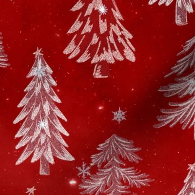 L // Glittery Christmas Tree Design crimson red & Silver