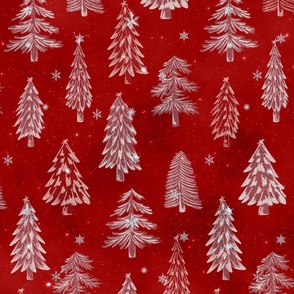 L // Glittery Christmas Tree Design crimson red & Silver