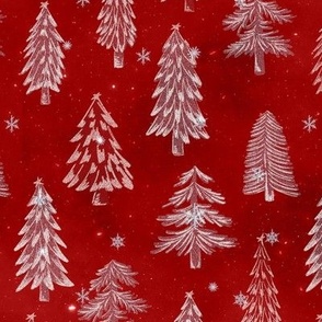 M // Glittery Christmas Tree Design crimson red & Silver