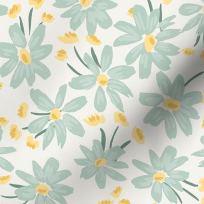 Big daisy patch  -  off white , mint green, sage green and ochre yellow    // Small scale
