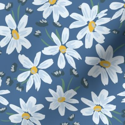 Big daisy patch  -  blue, light blue, sage green, powder blue and ochre yellow     // Small  scale