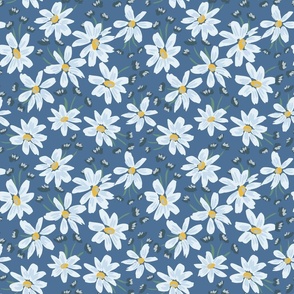 Big daisy patch  -  blue, light blue, sage green, powder blue and ochre yellow     // Small  scale
