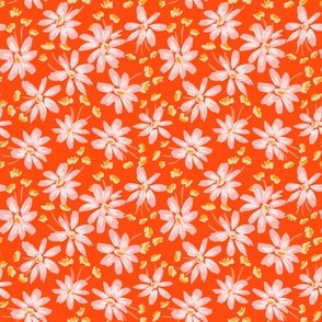 Big daisy patch  -  orange, pastel pink, off white and dirty yellow      // Small scale