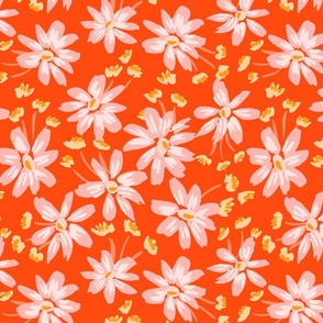 Big daisy patch  -  orange, pastel pink, off white and dirty yellow      // Big scale