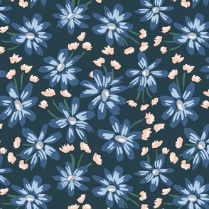 Big daisy patch  -  dark blue  , powder blue, light blue and off white     // Big scale