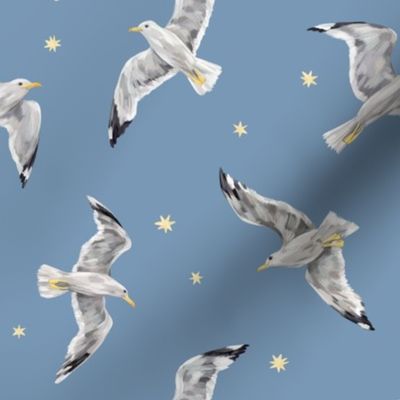 Seagulls and stars (blue)