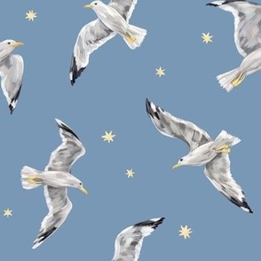 Seagulls and stars (blue)