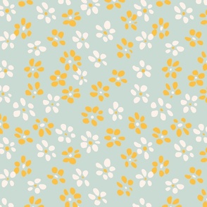 Dot petal flowers  -  mint blue, ochre yellow and pastel pink        // Big scale