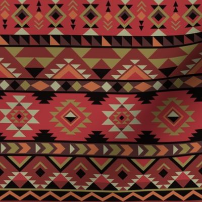 Aztec stripes - shades of red, maroon, ochre 
