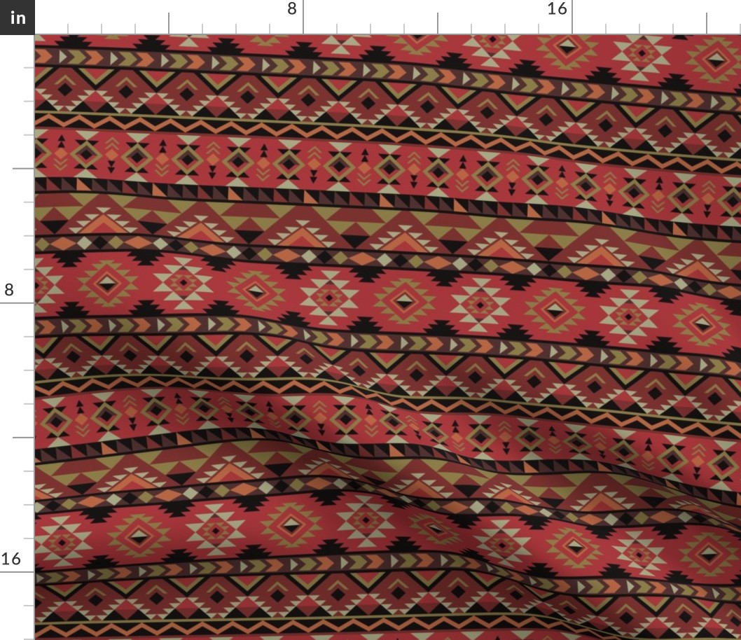 Aztec stripes - shades of red, maroon, ochre 