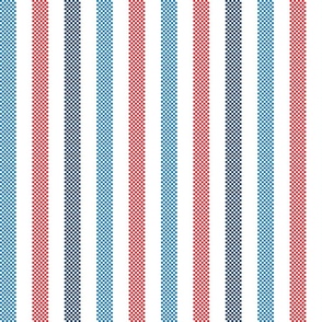 vertical ticking stripes in red and blue on white | medium