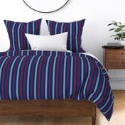 vertical ticking stripes in red and white on deep navy blue | medium