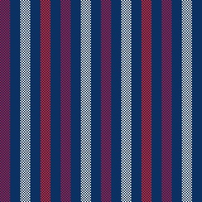 vertical ticking stripes in red and white on deep navy blue | medium