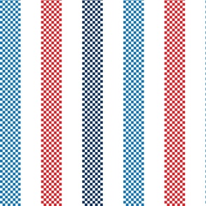 vertical ticking stripes in red and blue on white | large