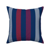 vertical ticking stripes in red and white on deep navy blue | large