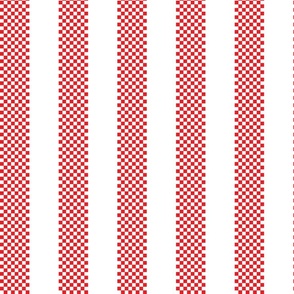 vertical ticking stripes in red on white | large