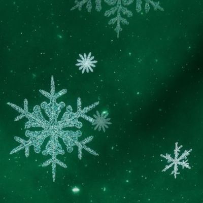 L // Glittery Snowflakes Design in emerald green & Silver