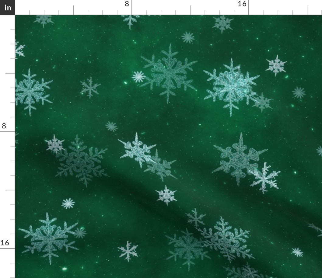 L // Glittery Snowflakes Design in emerald green & Silver