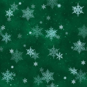 M // Glittery Snowflakes Design in emerald green & Silver