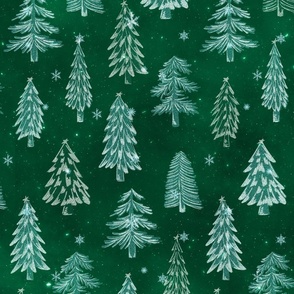 L // Glittery Christmas Tree Design Emerald Green & Silver