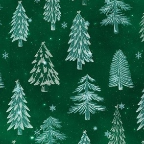 M // Glittery Christmas Tree Design Emerald Green & Silver
