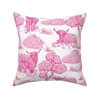 highland cow toile de jouy hot pinks and white large scale WB24