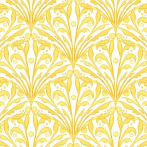 Watercolor botanical art deco scallop pattern in yellow