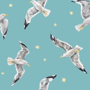 Seagulls and stars (mint)