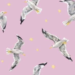 Seagulls and stars (pink)
