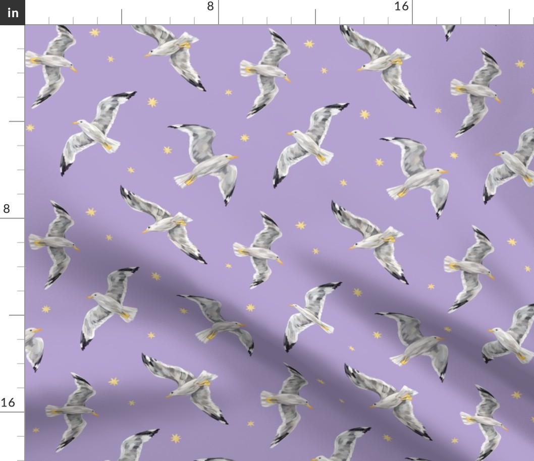 Seagulls and stars (purple)