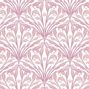 Watercolor botanical art deco scallop pattern in pink