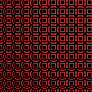 Seamless beautiful tile pattern with red circles and squares on black background