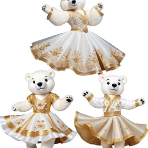 Cute Polar Bear Wearing Embroidered Dress , Dancing , Metallic Wall Paper  