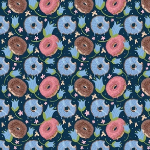 Donut stop me now with florals on navy - small
