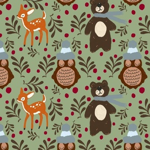 Christmas woodland animals on cream