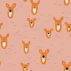 Kangaroo heads on coral background hand painted cute 