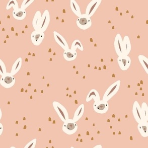 Bunny on rose background handpainted