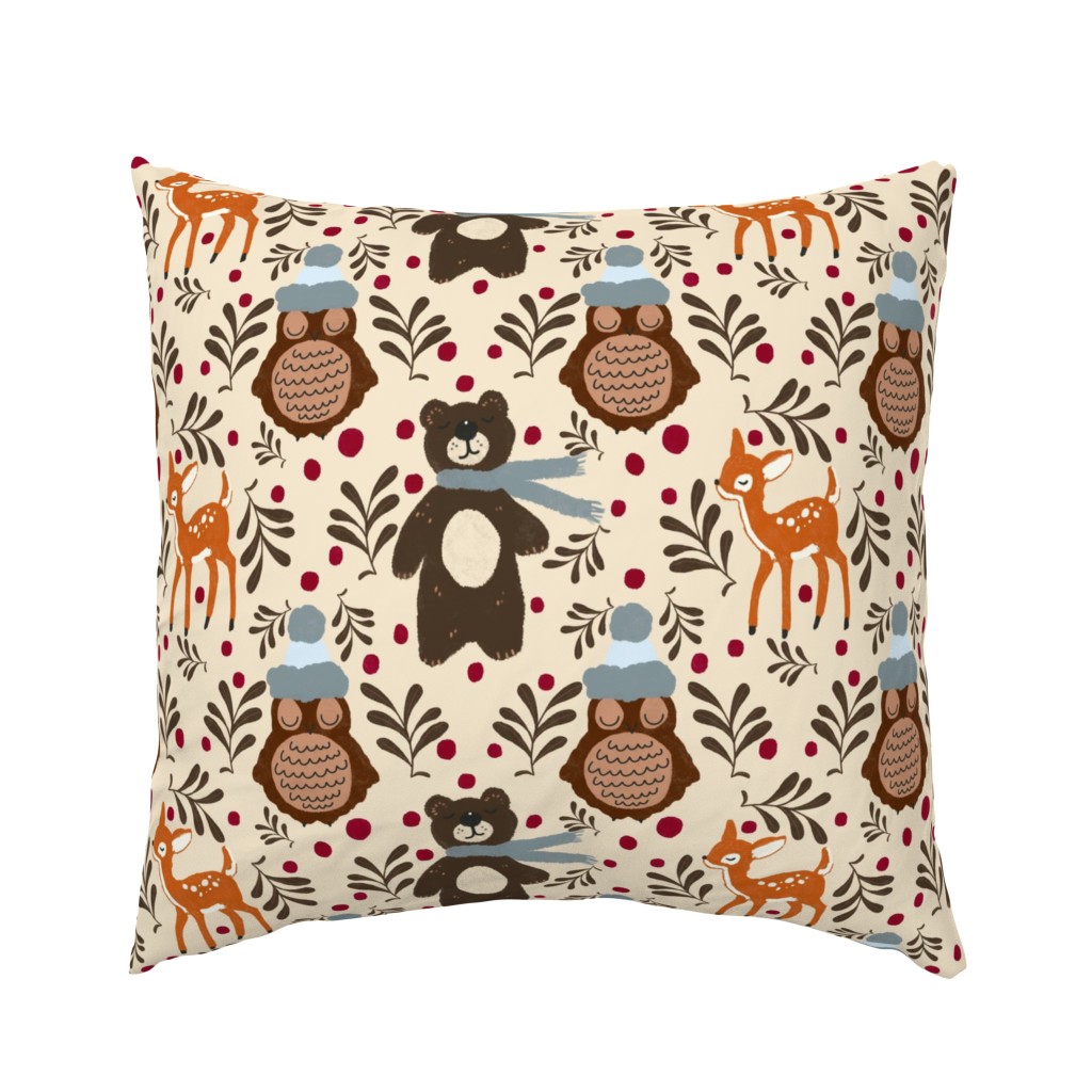 Christmas woodland animals on bright orange