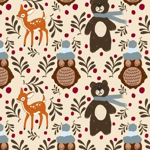 Christmas woodland animals on bright orange