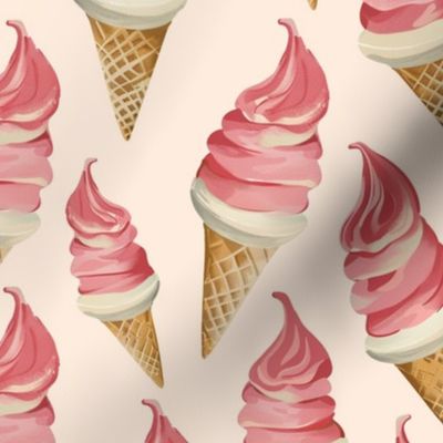Sweet Strawberry Swirl Ice Cream Cone Pattern
