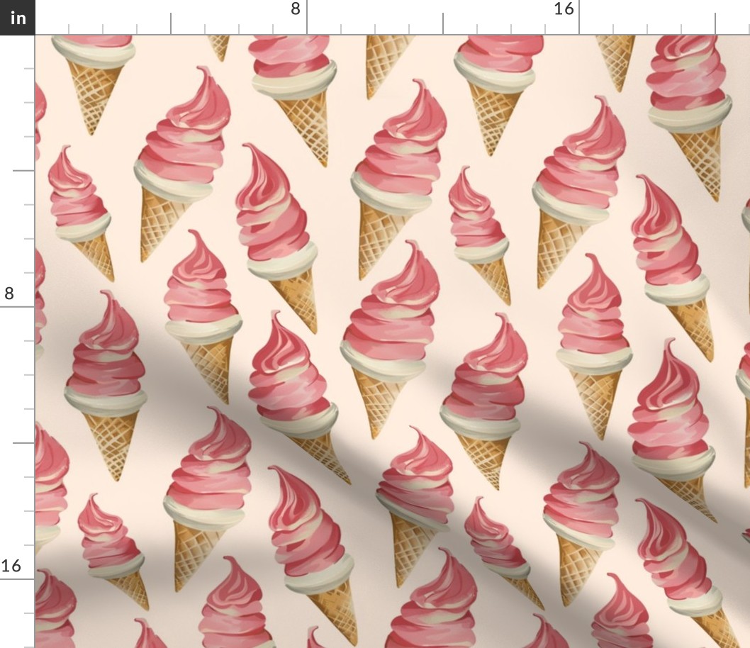 Sweet Strawberry Swirl Ice Cream Cone Pattern