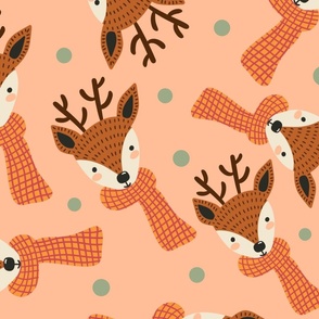 (L) Cute cozy deers natural Christmas on peach 