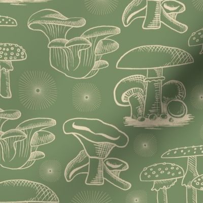 Mushrooms and Spores Green 10in