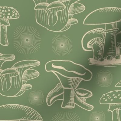 Mushrooms and Spores Green 12in