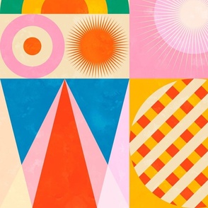 Bauhaus Geometric Shapes in Vivid Party Colors Large