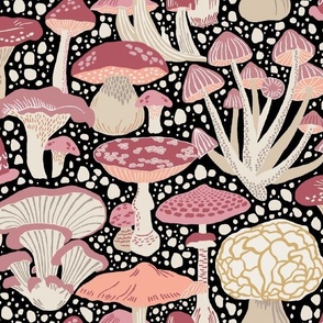 Mushroom Wonderland - Black Rose Pink