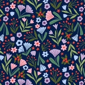 Summer ditsy wildflowers - Dark blue - Small scale